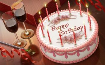 Открытка красивая с тортом на день рождения девушке - Happy Birthday