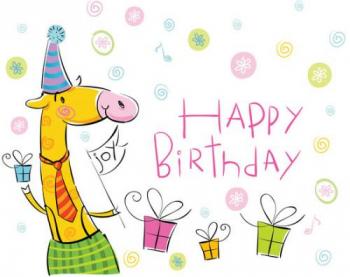 Мультяшная открытка Happy Birthday с жирафом в честь дня рождения
