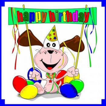 Открытка с щеночком мультяшная Happy Birthday на день рождения