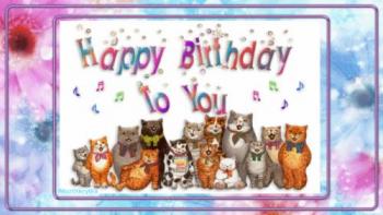 Открытка на английском языке в день рождения с котиками
