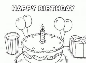 Поздравление в день рождения черно-белая открытка с тортиком