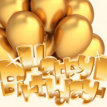 Открытка с золотыми шарами Happy Birthday на день рождения