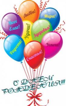 Открытка с воздушными шариками и добрыми пожеланиями в день рождения