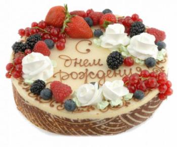 Открытка в виде торта с фруктами на день рождения